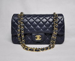 AAA Chanel Classic Flap Bag 1112 Navy Blue Leather Golden Hardware Knockoff